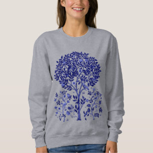 William Morris Tree of Life, Cobalt Blue und White Sweatshirt