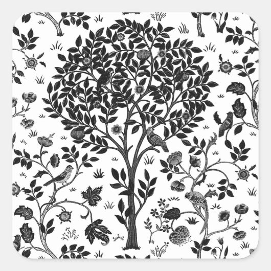 William Morris Tree of Life Pattern, Black & White Quadratischer Aufkleber (Vorderseite)