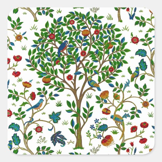 William Morris Tree of Life Pattern, Green & Multi Quadratischer Aufkleber (Vorderseite)