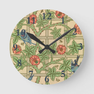 William Morris Trellis Classic Wallpaper Design  Runde Wanduhr