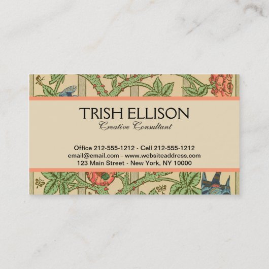 William Morris Trellis Classic Wallpaper Design Visitenkarte (Rückseite)