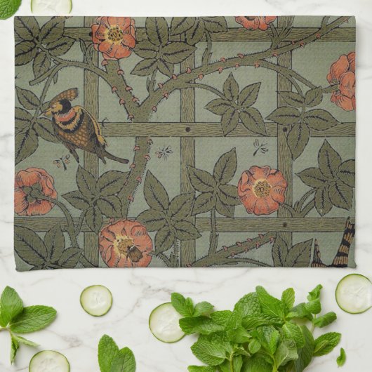 William Morris Trellis Wallpaper Art Geschirrtuch (Gefaltet)