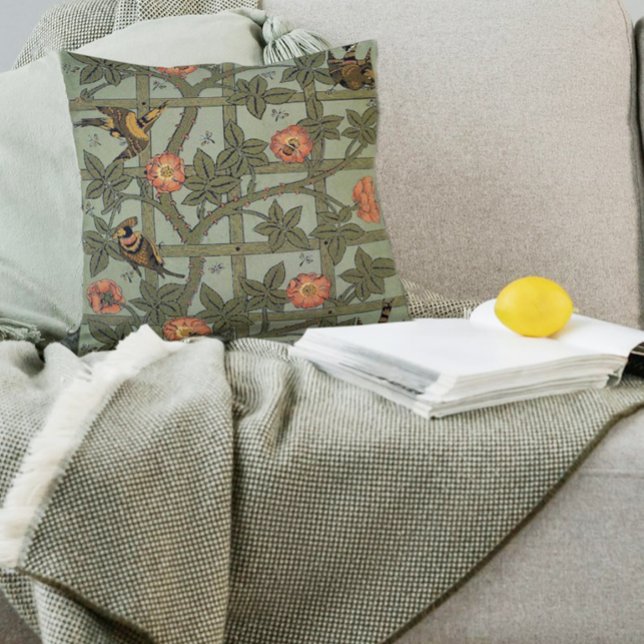 William Morris Trellis Wallpaper Art Kissen (Example of William Morris Trellis  pillowin a room setting)