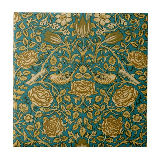 William Morris Tudor Rose Pattern Blue Golden Fliese (Vorderseite)