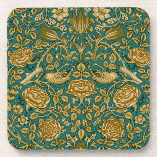 William Morris Tudor Rose Pattern Blue Golden Getränkeuntersetzer