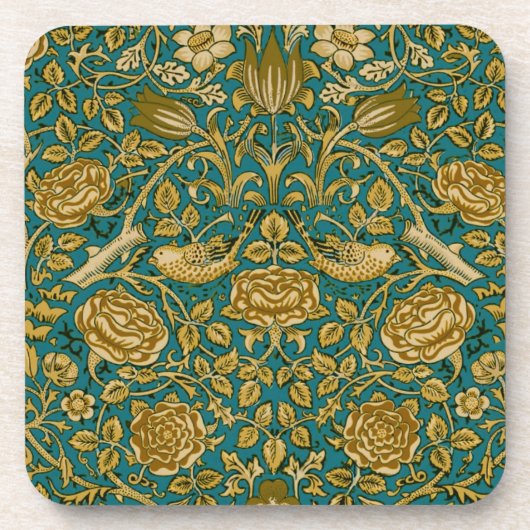 William Morris Tudor Rose Pattern Blue Golden Getränkeuntersetzer (Vorderseite)