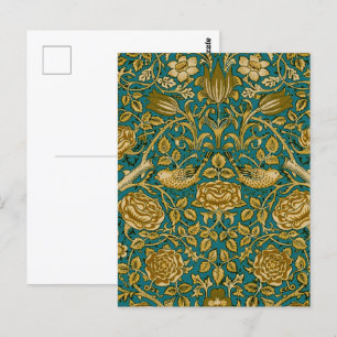 William Morris Tudor Rose Pattern Blue Golden Postkarte
