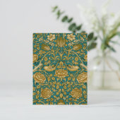 William Morris Tudor Rose Pattern Blue Golden Postkarte (Stehend Vorderseite)