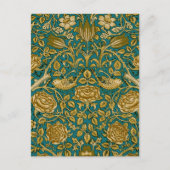 William Morris Tudor Rose Pattern Blue Golden Postkarte (Vorderseite)