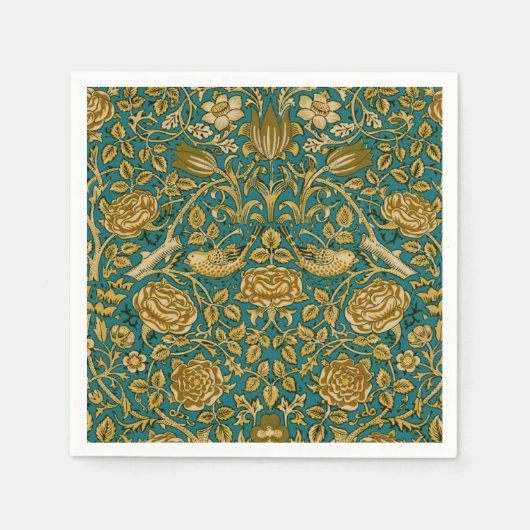 William Morris Tudor Rose Pattern Blue Golden Serviette (Vorderseite)