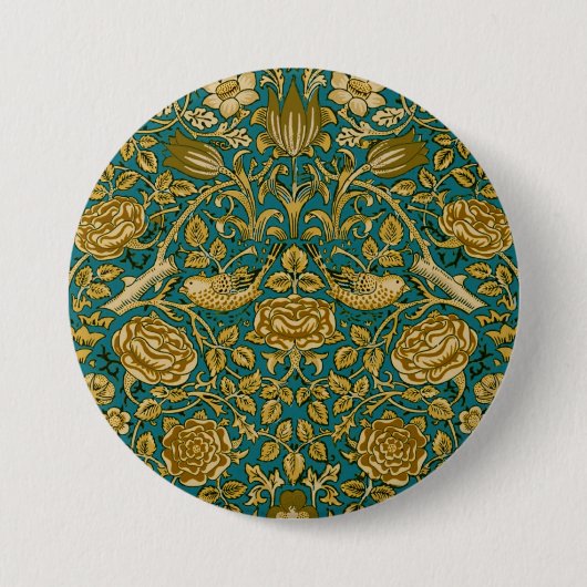 William Morris Tudor-Rosen-Muster Blau Golden Button (Vorderseite)