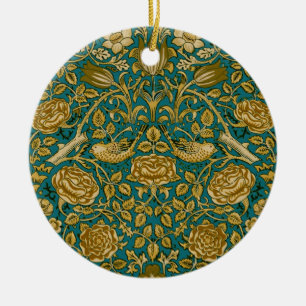 William Morris Tudor-Rosen-Muster Blau Golden Keramik Ornament