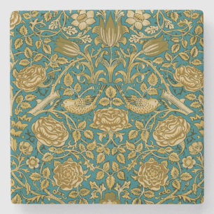 William Morris Tudor-Rosen-Muster Blau Golden Steinuntersetzer