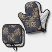 William Morris Tulip Willow Blue Muster Ofenhandschuh & Topflappen-Set (Vorderseite/Rückseite)