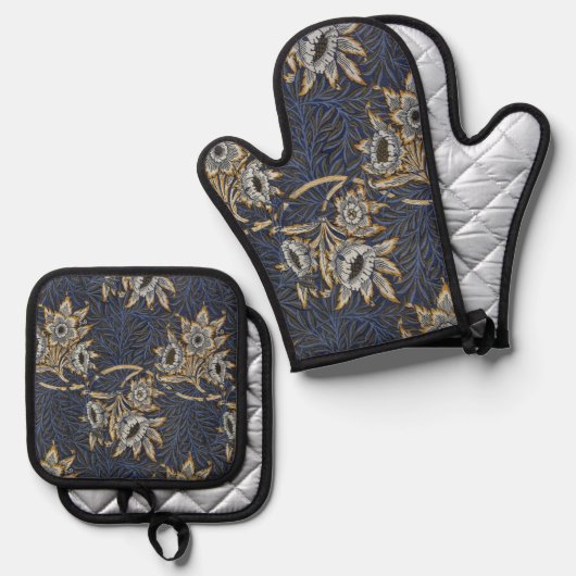 William Morris Tulip Willow Blue Muster Ofenhandschuh & Topflappen-Set (Vorderseite/Rückseite)