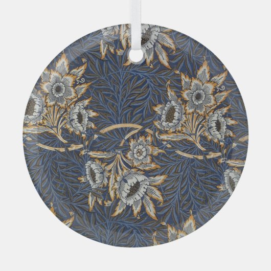 William Morris Tulip Willow Blue Muster Ornament Aus Glas (Vorderseite)