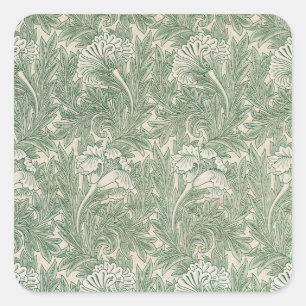William Morris Tulpe Tapete grün Quadratischer Aufkleber