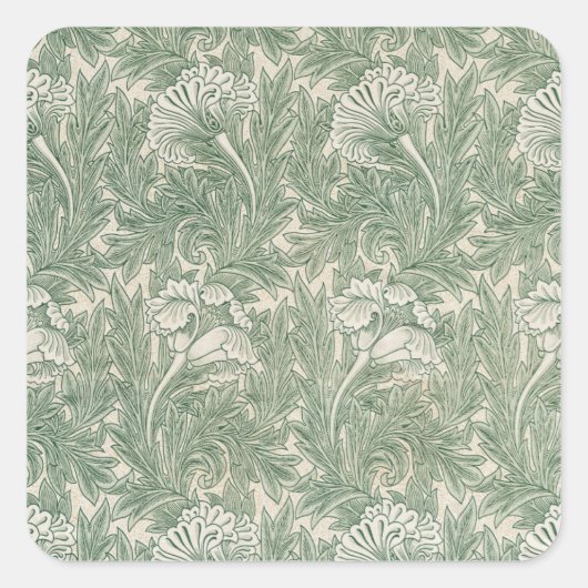 William Morris Tulpe Tapete grün Quadratischer Aufkleber (Vorderseite)