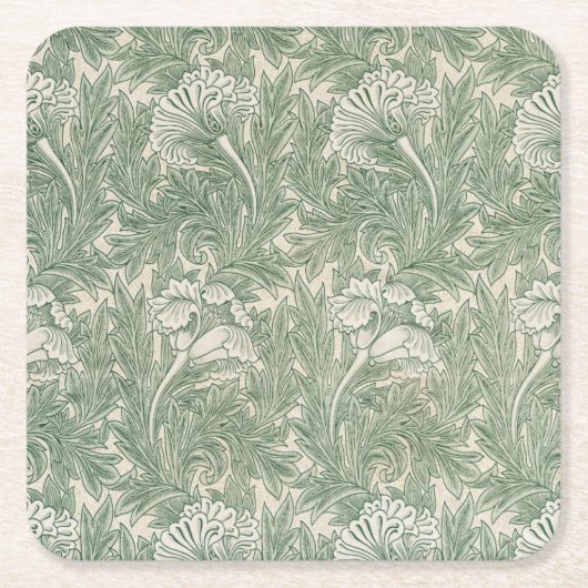 William Morris Tulpe Tapete grün Rechteckiger Pappuntersetzer (Vorderseite)