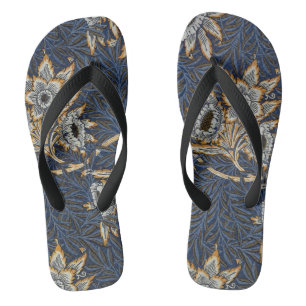 William Morris Tulpe Weidenmuster Blaue Flora Badesandalen