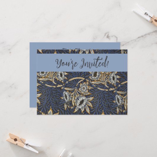 William Morris Tulpe Weidenmuster Blaue Flora Einladung (Vorderseite/Rückseite Beispiel)