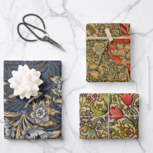 William Morris Tulpe Weidenmuster Blaue Flora Geschenkpapier Set