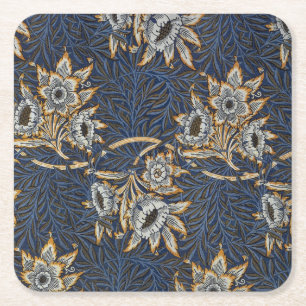 William Morris Tulpe Weidenmuster Blaue Flora Rechteckiger Pappuntersetzer