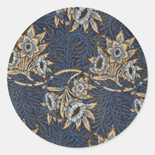 William Morris Tulpe Weidenmuster Blaue Flora Runder Aufkleber