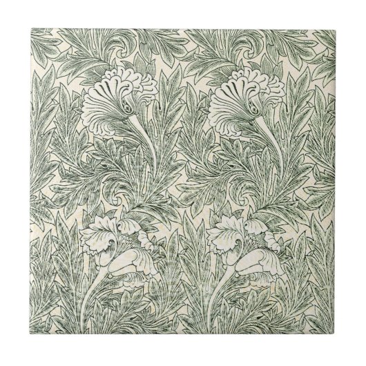 William Morris Tulpen-Wallpaper Klassisches Grün Fliese (Vorderseite)