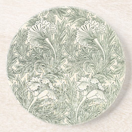 William Morris Tulpen-Wallpaper Klassisches Grün Getränkeuntersetzer (Vorne)