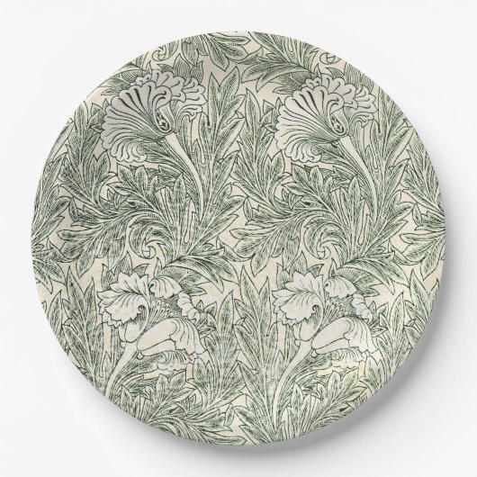 William Morris Tulpen-Wallpaper Klassisches Grün Pappteller (Vorderseite)