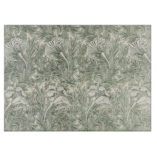 William Morris Tulpen-Wallpaper Klassisches Grün Schneidebrett (Vorderseite)