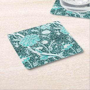 William Morris Türkis Türkis-Blumenmuster Rechteckiger Pappuntersetzer