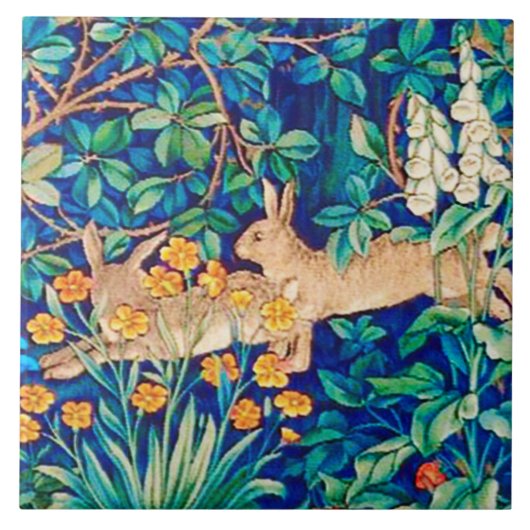 William Morris "Two Hares" - Wilde Rabbits Fliese (Vorderseite)