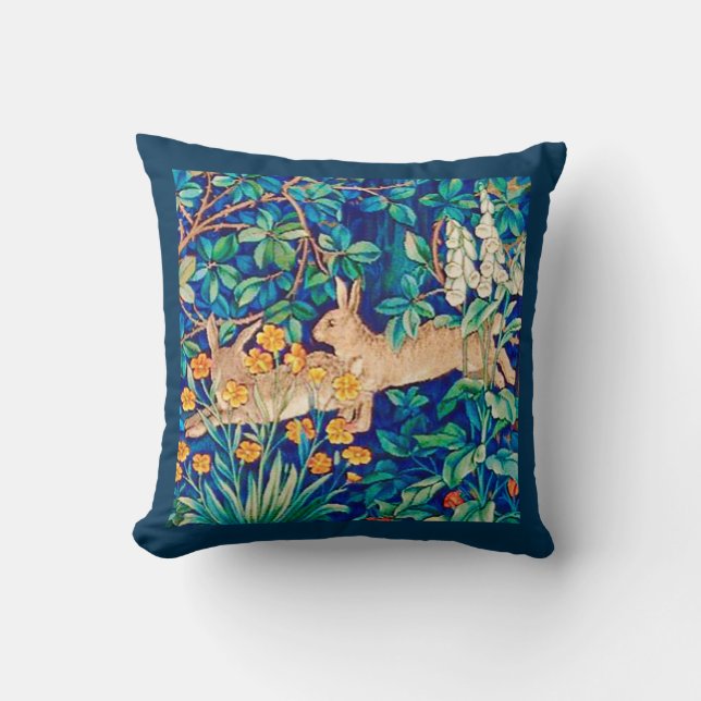William Morris "Two Hares" - Wilde Rabbits Kissen (Vorderseite)