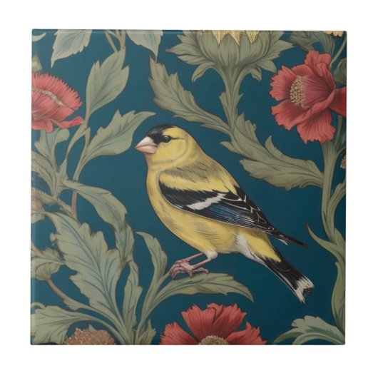 William Morris Verlassen American Goldfinch Bird Fliese (Vorderseite)