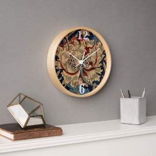 William Morris Vintag Floral Pattern Red Blue Uhr