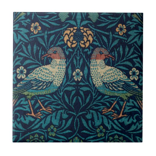 William Morris Vintage Blau Vögel Muster Fliese (Vorderseite)