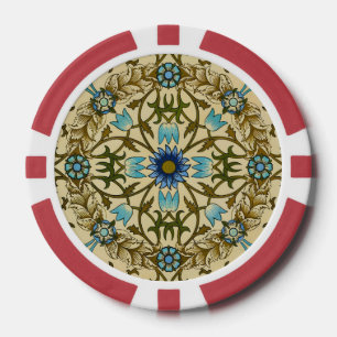 William Morris Vintage Blaue Rebe Nahtloses Muster Pokerchips