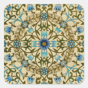 William Morris Vintage Blaue Rebe Nahtloses Muster Quadratischer Aufkleber