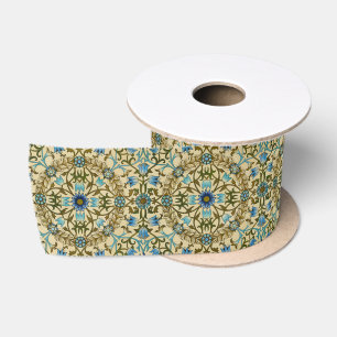 William Morris Vintage Blaue Rebe Nahtloses Muster Satinband