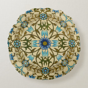 William Morris Vintage Blaue Reben Nahtloses Muste Rundes Kissen