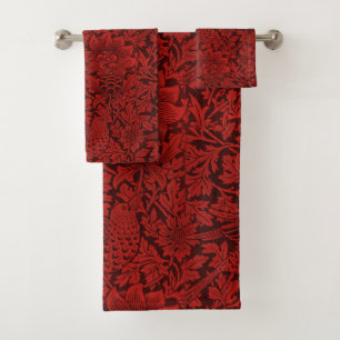 William Morris Vintage Blume Birds Red Badhandtuch Set