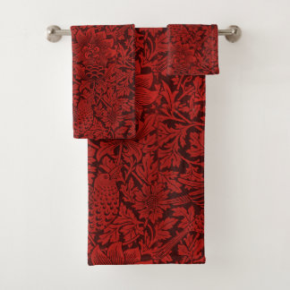 William Morris Vintage Blume Birds Red Badhandtuch Set