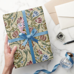 William Morris Vintage Blumen Floral Blau Pink Geschenkpapier