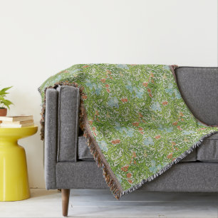 William Morris Vintage Blumen Floral Grün Pink Decke