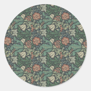 William Morris Vintage Blumen Pink Grün Compton Runder Aufkleber