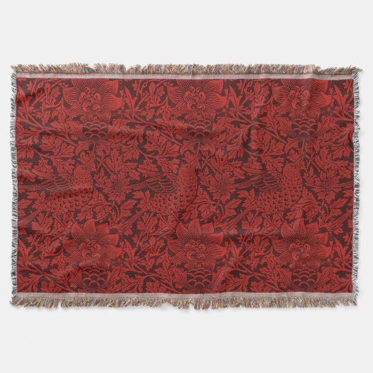 William Morris Vintage Blumen Vögel Rot Decke (Vorderseite)