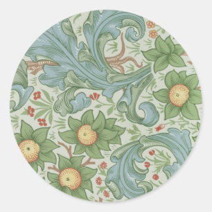 William Morris Vintage Blumenmuster Grün Blau Obst Runder Aufkleber