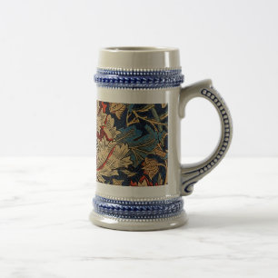 William Morris Vintage-Blumenmuster Rot Blau Bierglas